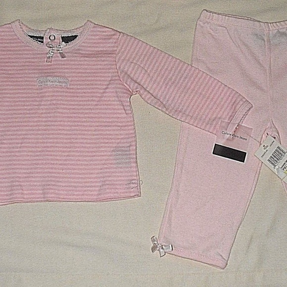 Calvin Klein Pink Stripe Top Pants 2 Pc Set Outfit